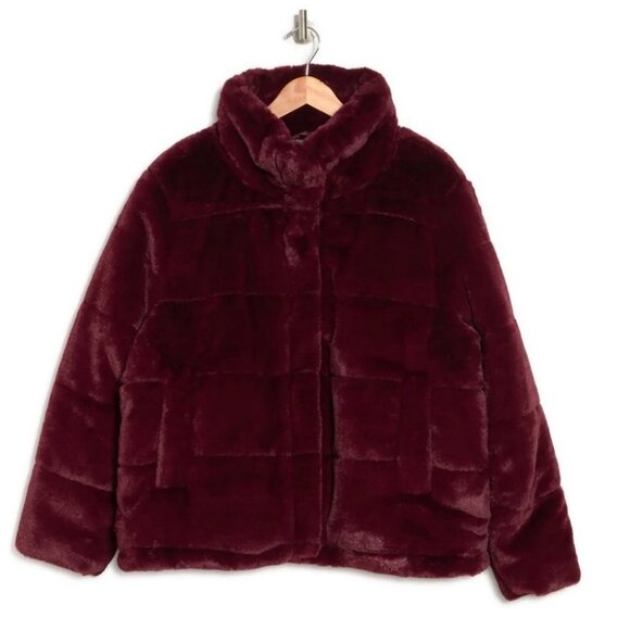 Avec Les Filles Faux‎ Fur Puffer Jacket Burgundy Wine Size XS Nordstrom Coat NEW - Picture 4 of 15